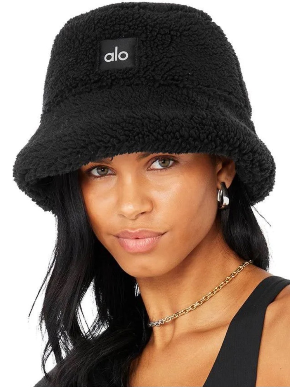 ALO Yoga Black Sherpa Bucket Hat with Logo Patch